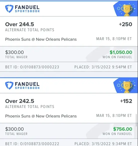 Total Points Bet Winning Bet